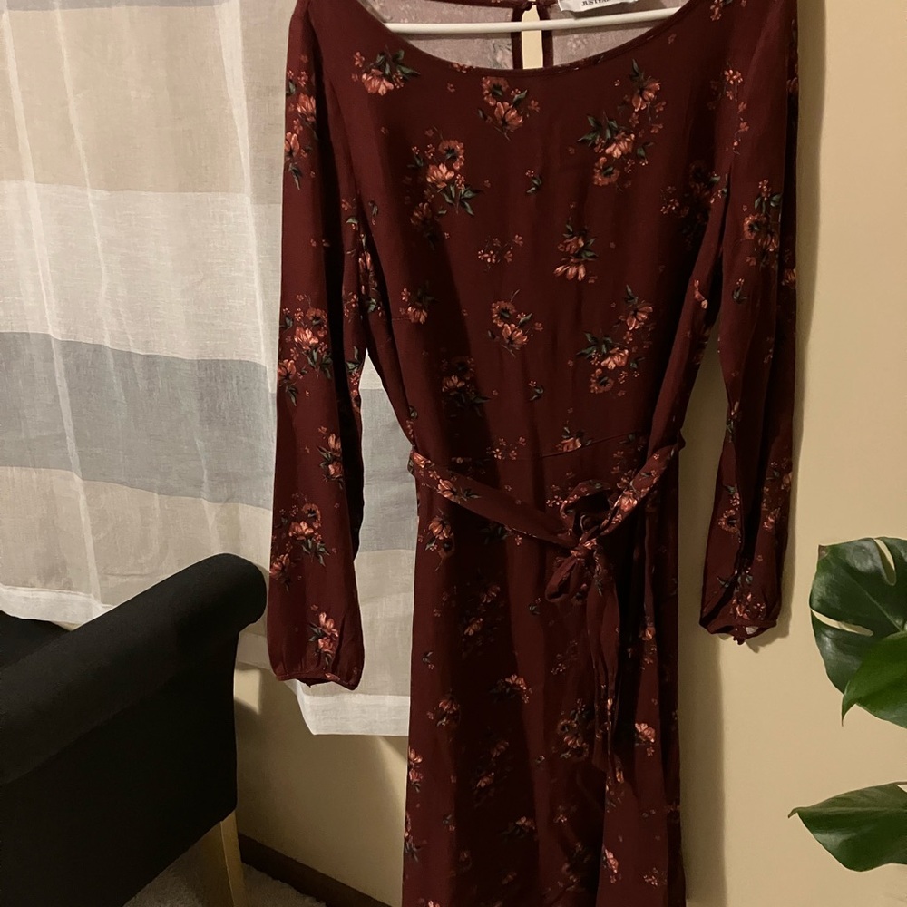 Floral Long Sleeve Dress - Burgundy